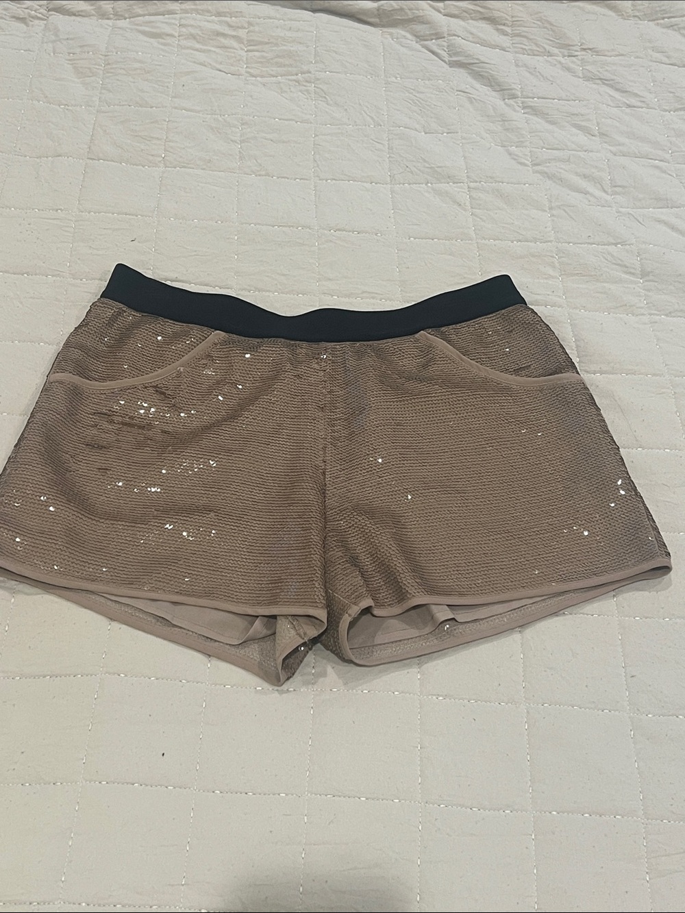 BCBGMaxAzria Taupe Athletic Shorts with Black Waistband